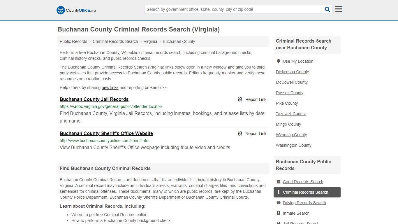 Buchanan County Criminal Records Search (Virginia)